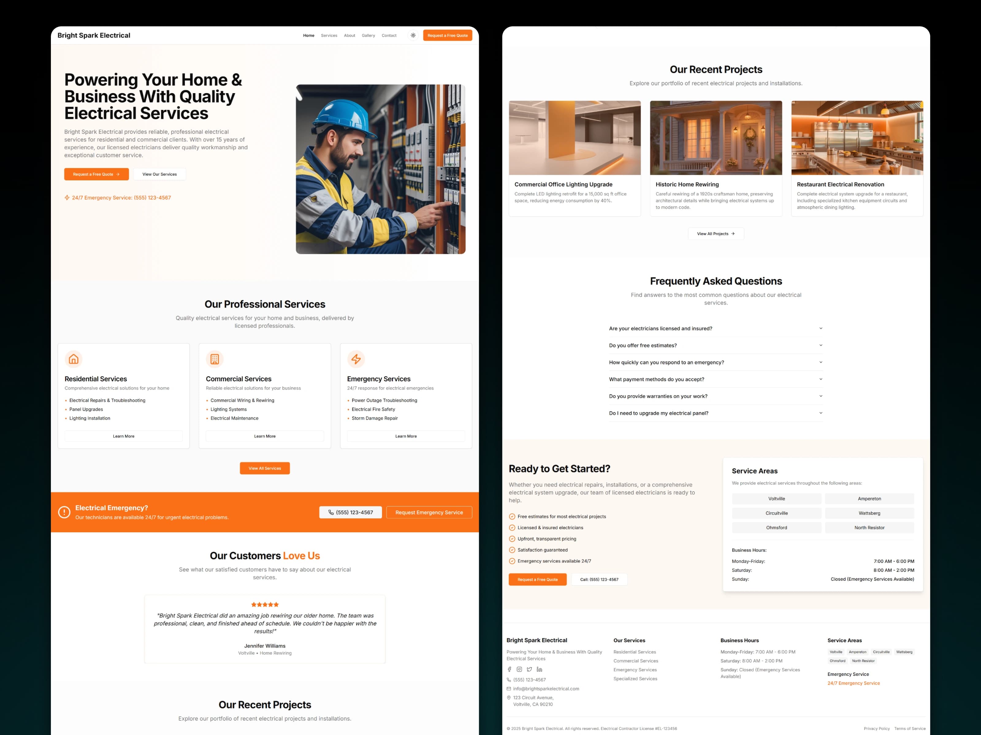 Bright Spark Electrical services landing page