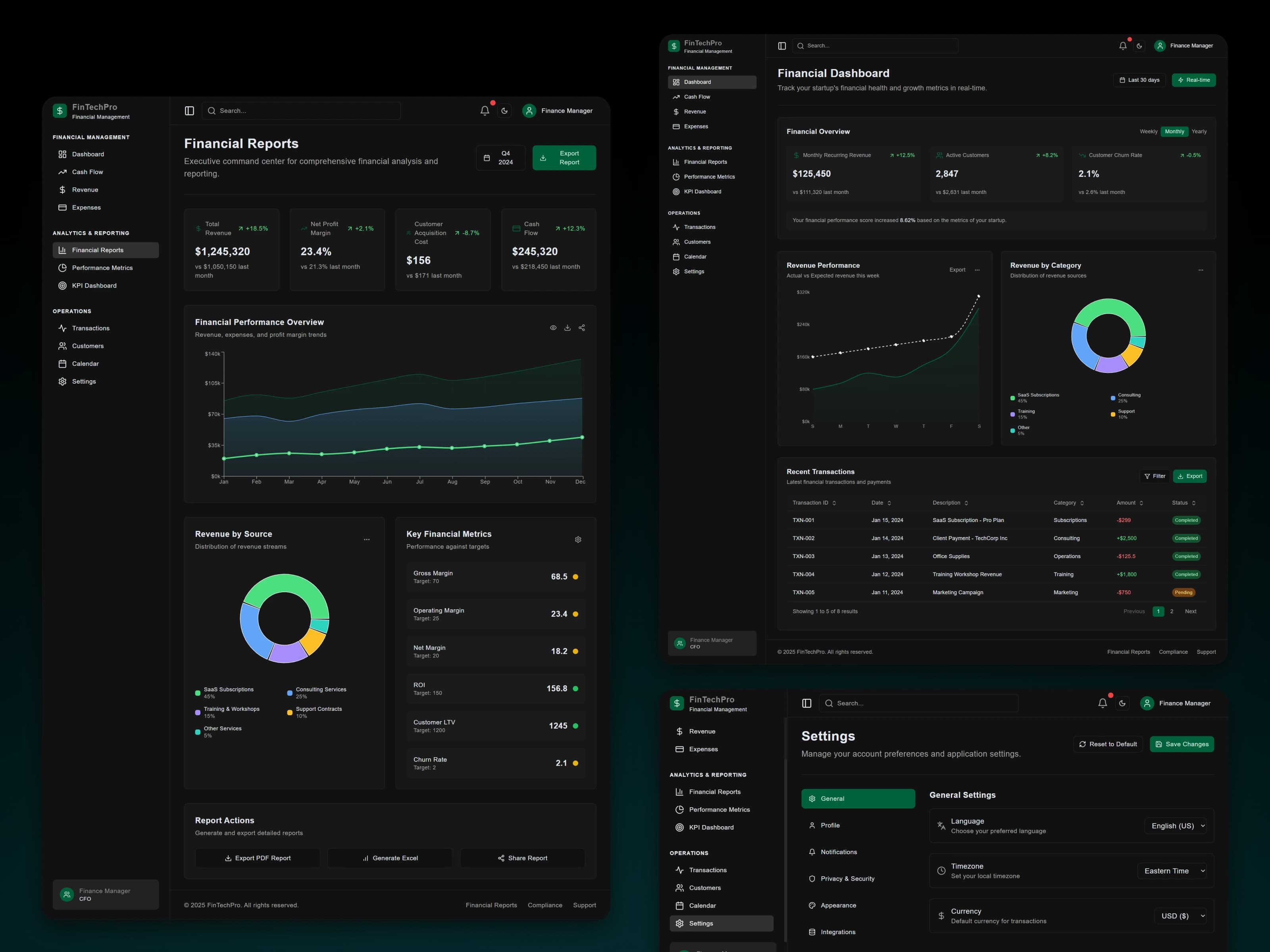 FinTech Pro financial dashboard interface