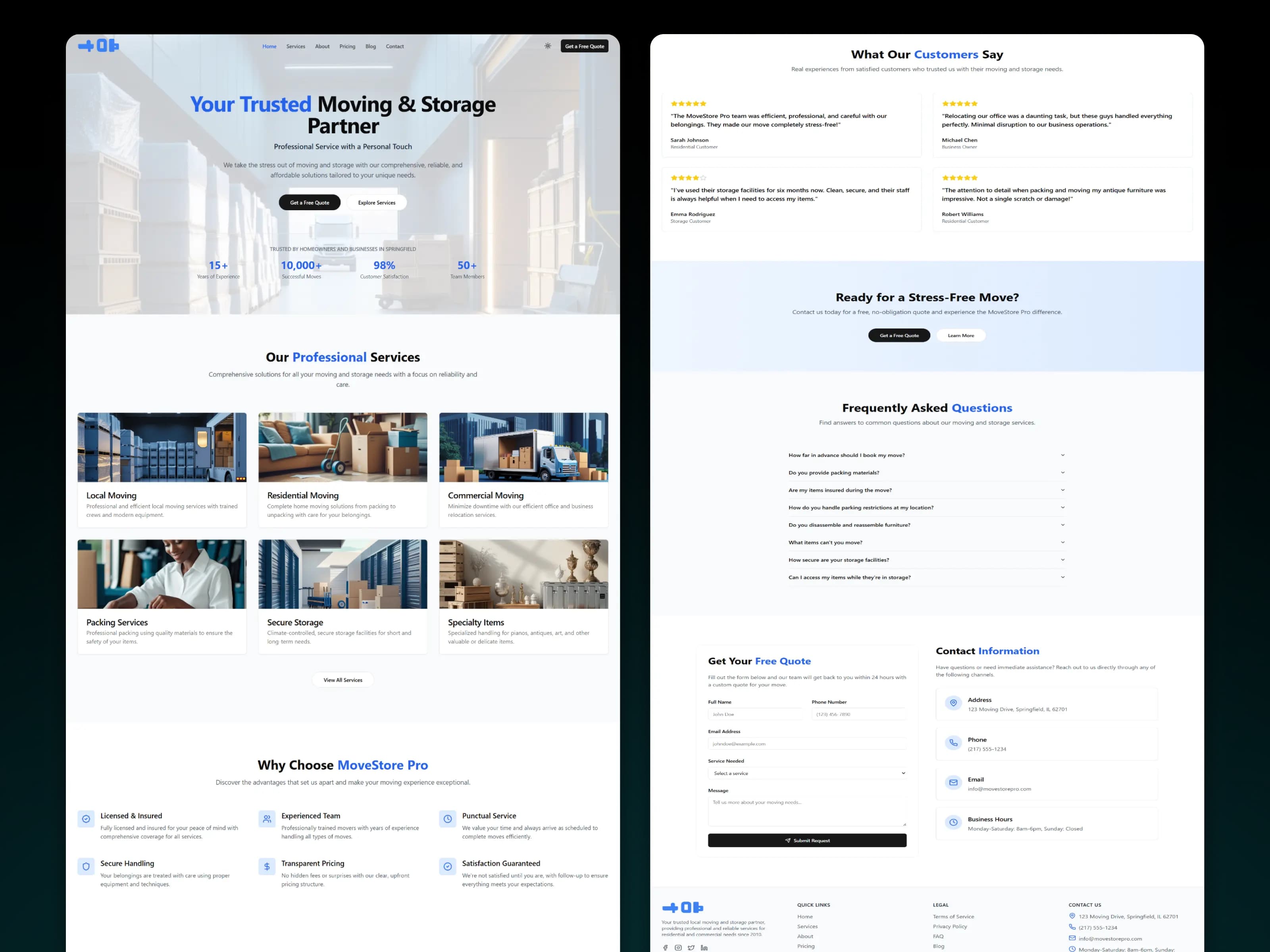 Moving and storage company website
